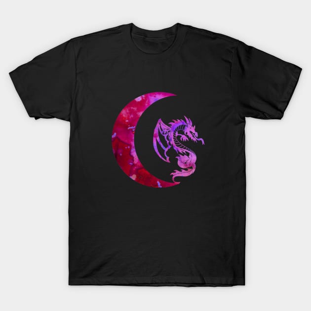 Purple Crescent Moon and Dragon T-Shirt by ZeichenbloQ